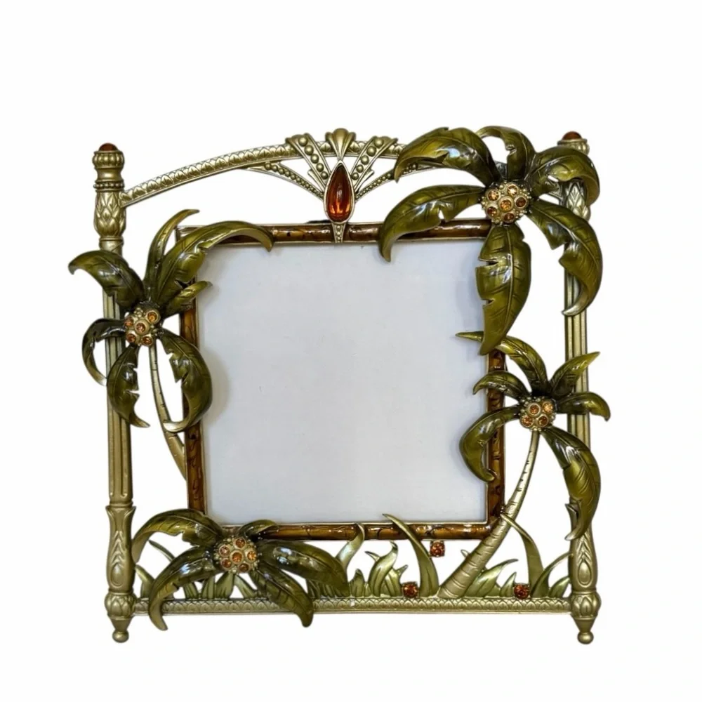 NEW Z Gallerie Green Enamel Jeweled Palm Trees Retro Deco Picture Frame